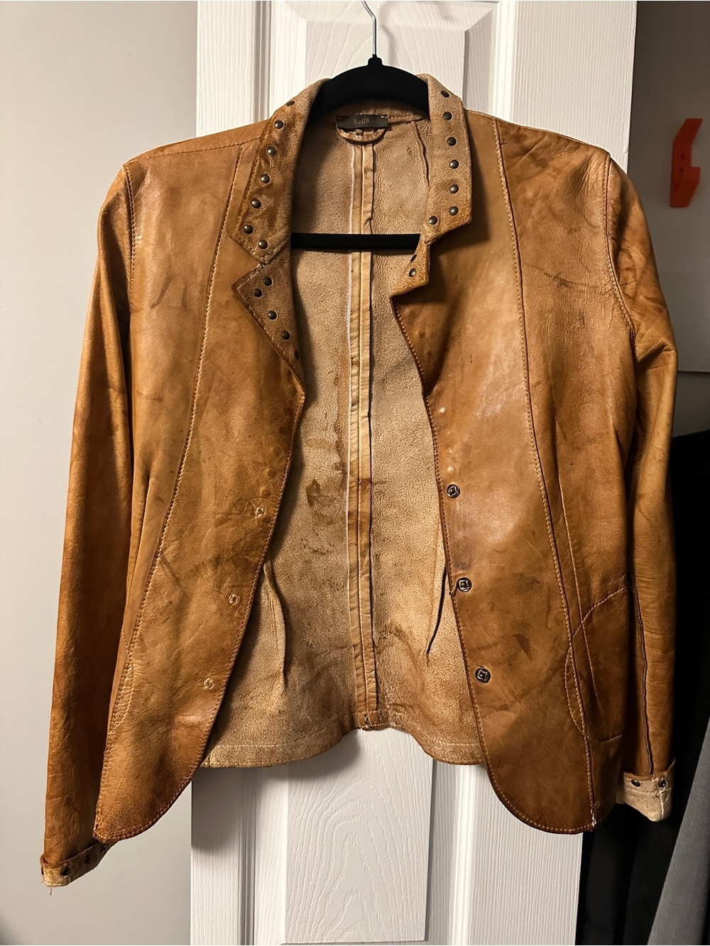 Blur Stud-Trim Tan Leather Jacket